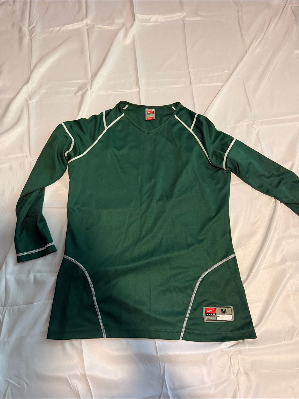 Nike Youth Dark Green Long Sleeve Athletic Jersey with White Piping